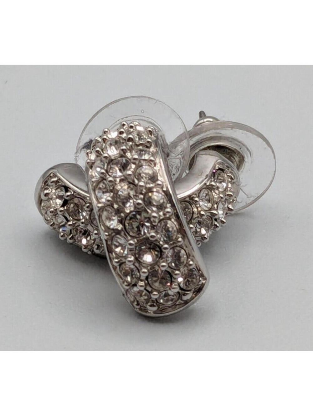 Swarovski Crystal Half Hoop Earrings, Silver, Original Backs, Vintage 2000